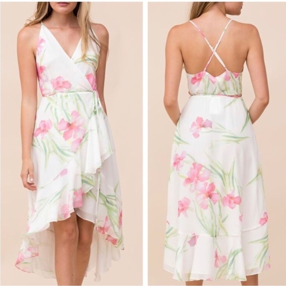 Yumi Kim S White Waterfront Midi Cocktail Dress in Pink Floral Hibiscus Cove